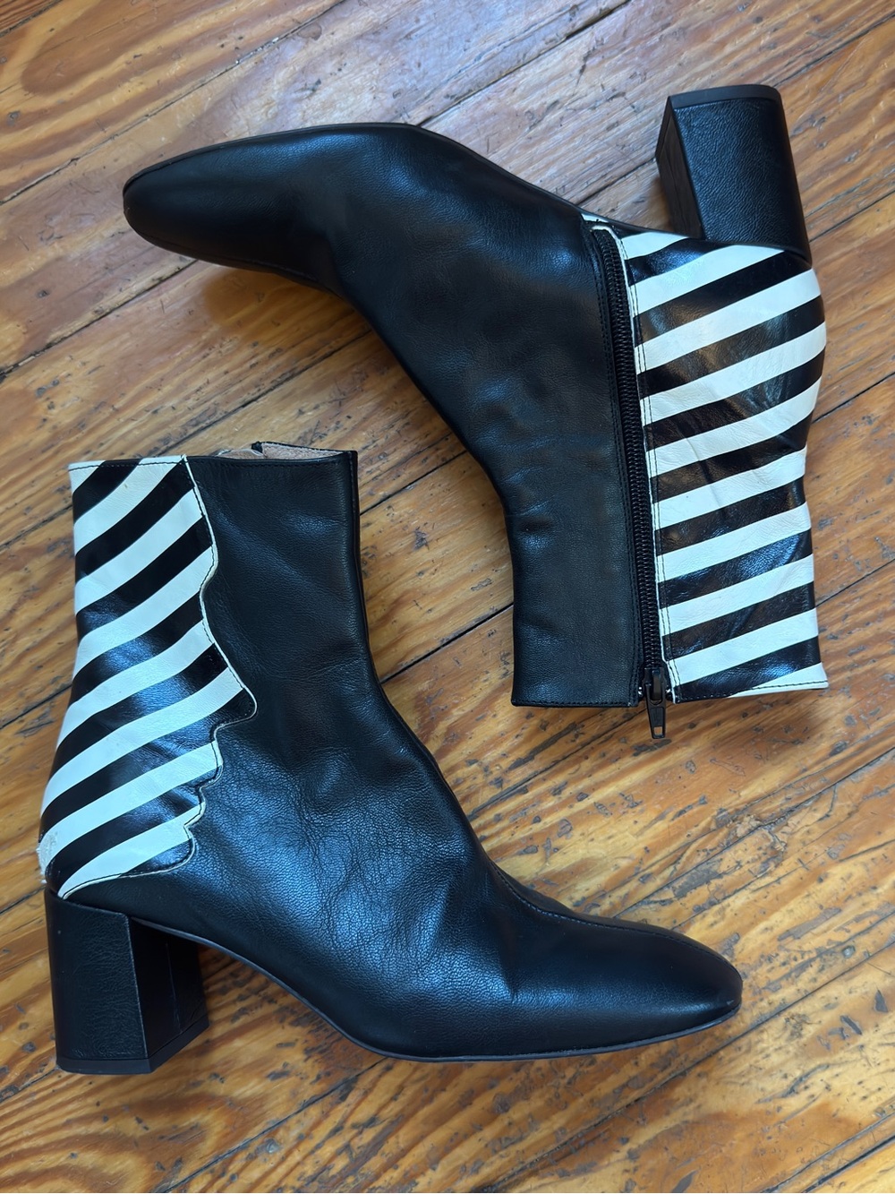 Black and white leather Chelsea boots